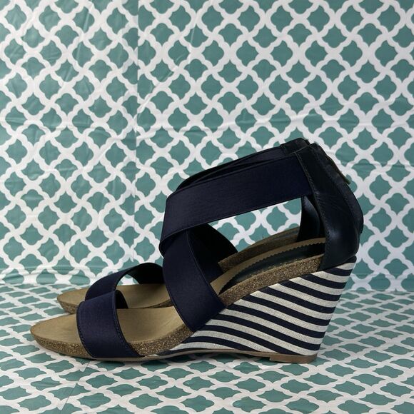 Anyi Lu Christina Wedge Cork‎ Heel Elastic Upper Sandal Women’s Size 39 Blue - Picture 3 of 7